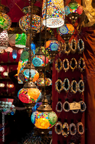 Colourful turkish lanterns on the Grand Bazaar, Istanbul, Turkey