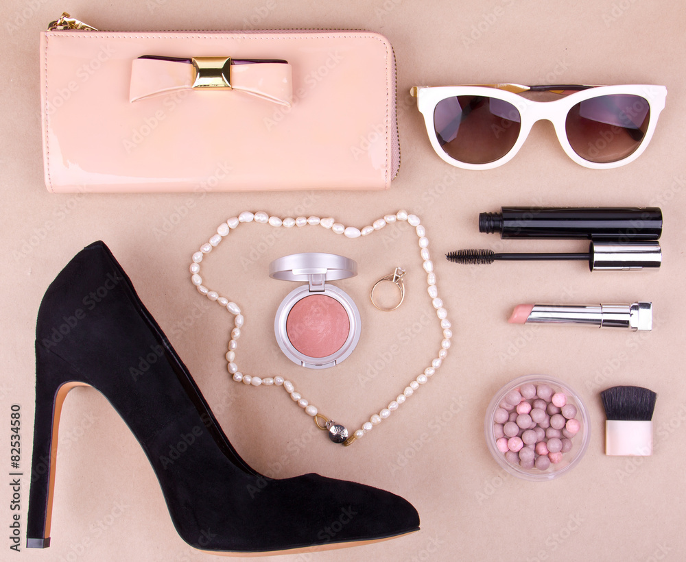 beautiful set of women's fashion accessories and cosmetics beautiful set of women's fashion accessories and cosmetics