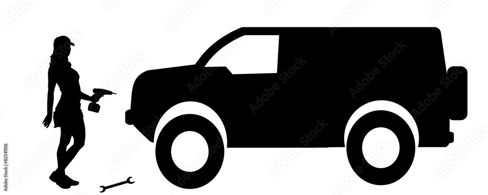 Naklejka premium Vector silhouette car repairs.