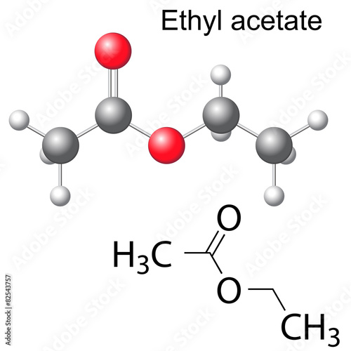 Structural chemical formula and model of ethyl acetate photo