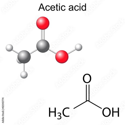 Structural chemical formula and model of acetic acid