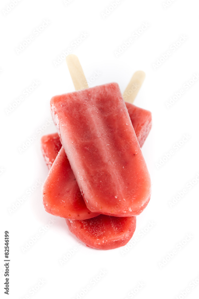 Frozen Strawberry Fruit Bars on white. Selective focus. Frozen Strawberry Fruit Bars on white. Selective focus.