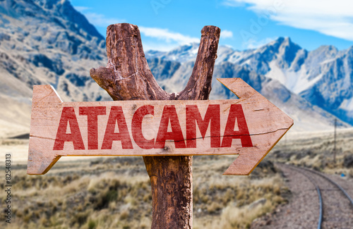 Atacama wooden sign with Cordillera background