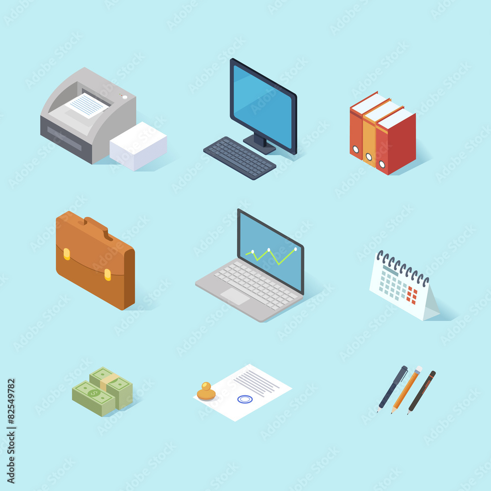 office isometric icon set