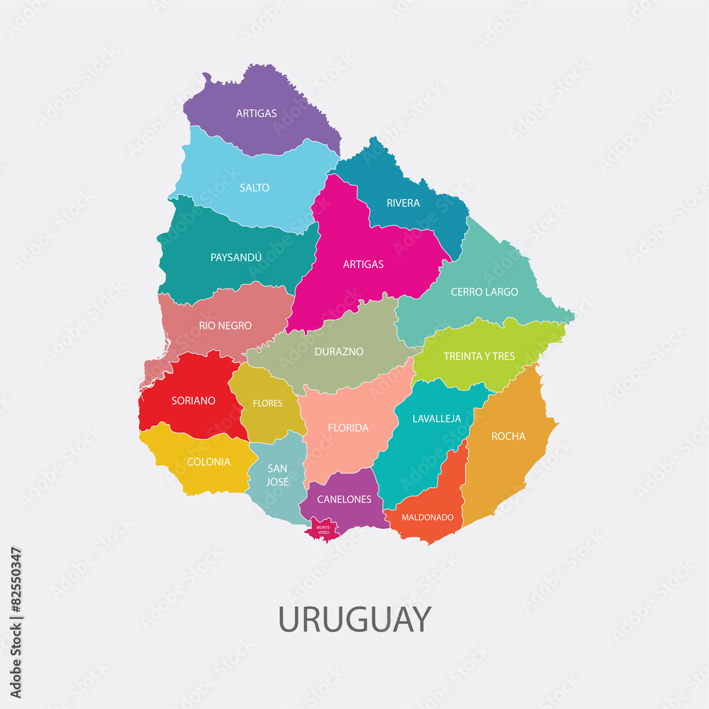 URUGUAY MAP colored with regions flat design illustration vector
