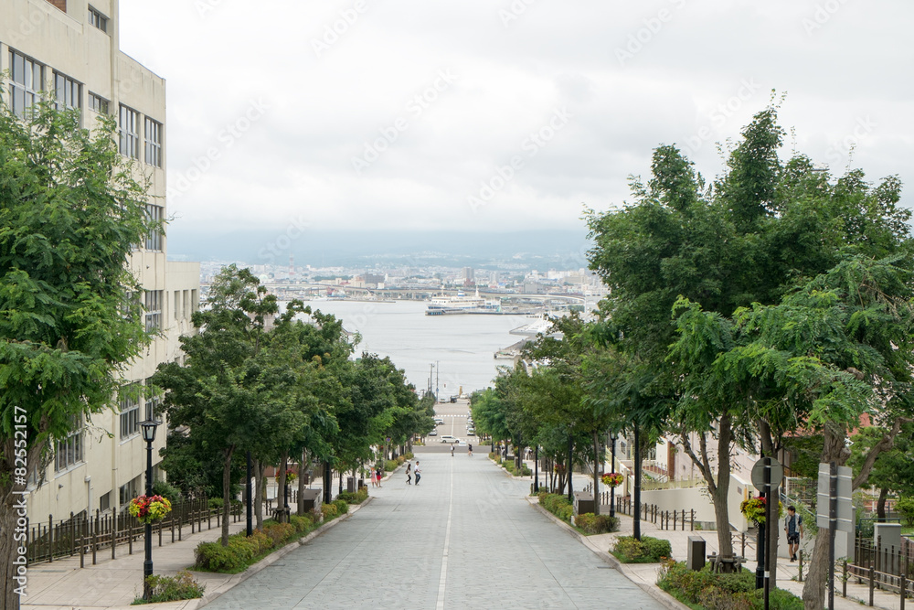 八幡坂から見える風景　/　北海道函館市の観光スポット「八幡坂」から見える風景です。