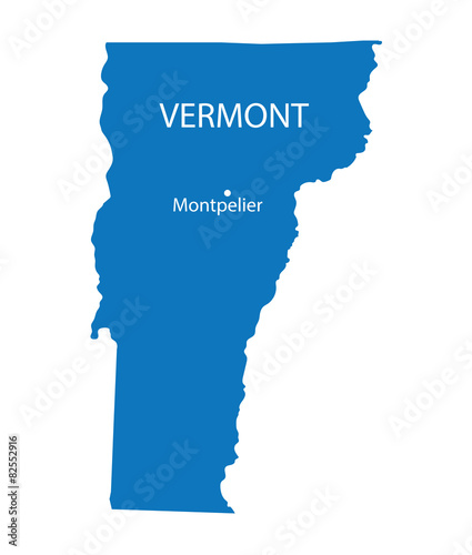 blue map of Vermont with indication of largest cities