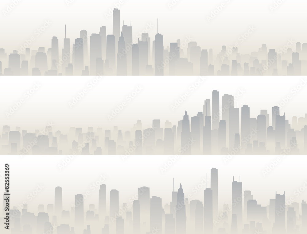 Horizontal banners of big city in haze.
