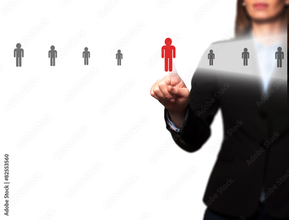Businesswomen press button. Networking, Recruitment concept. Businesswomen press button. Networking, Recruitment concept.