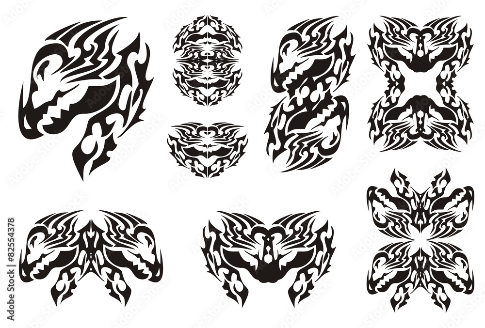 Horned dragon set in tribal style