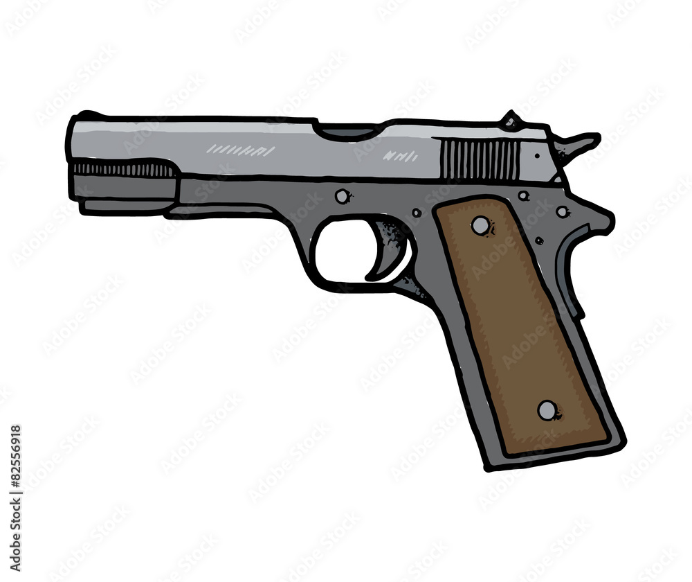 Pistol, hand drawn, isolated on white background. EPS8.