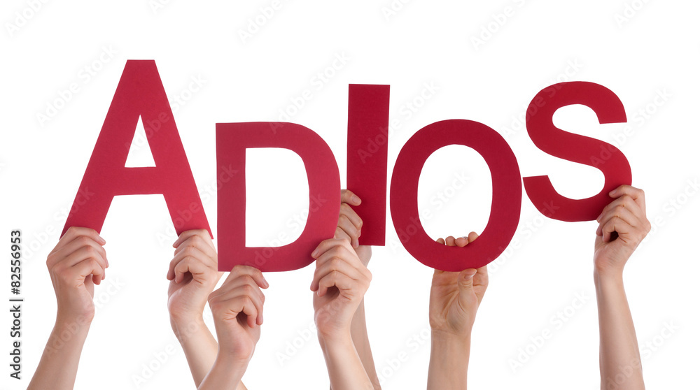 People Holding Spanish Word Adios Means Goodbye Stock Photo Adobe Stock