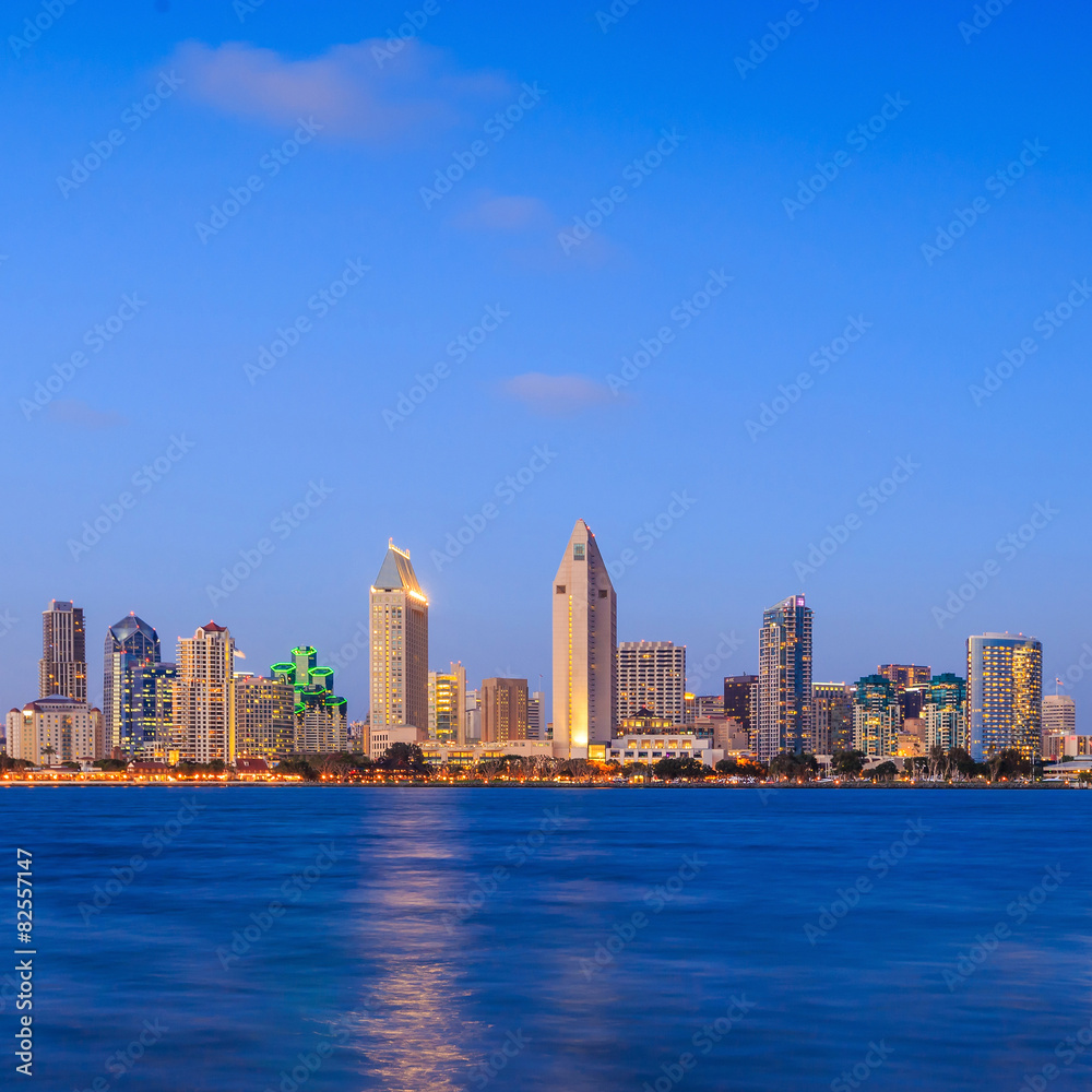 Skyline of San Diego, California from Coronado Bay