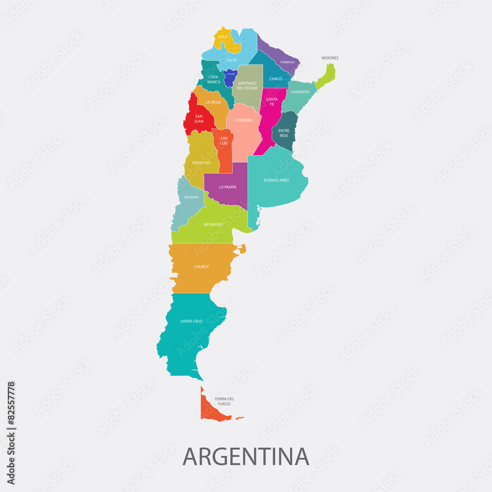 ARGENTINA MAP colored with regions vector illustration Stock Vector