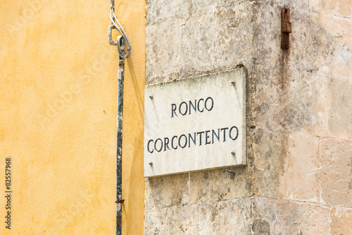 Marble plaque with the name of the street in Palazzolo Acreide,