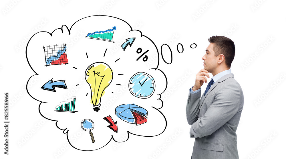 thinking businessman in suit making decision thinking businessman in suit making decision