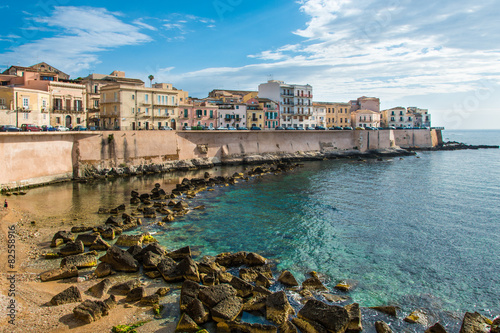 View of Syracuse, Ortiggia, Sicily, Italy, houses facing the sea photo