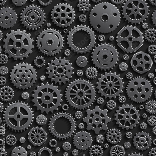 Black Gears Seamless Pattern Background.