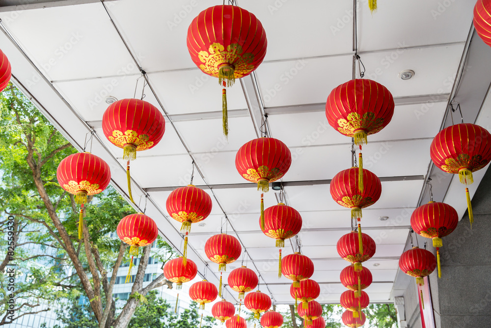 Obraz premium ceiling decorated with hanging chinese lanterns