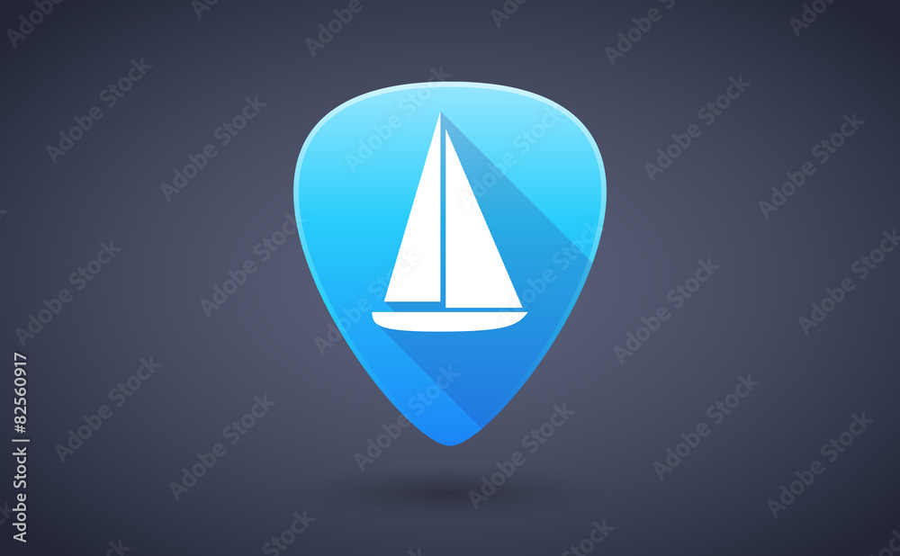 Blue guitar pick icon with a ship Blue guitar pick icon with a ship