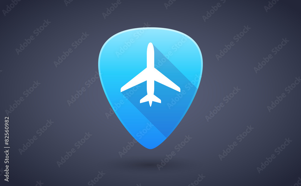 Blue guitar pick icon with a plane Blue guitar pick icon with a plane