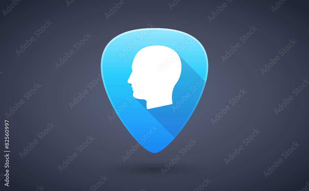 Blue guitar pick icon with a male head