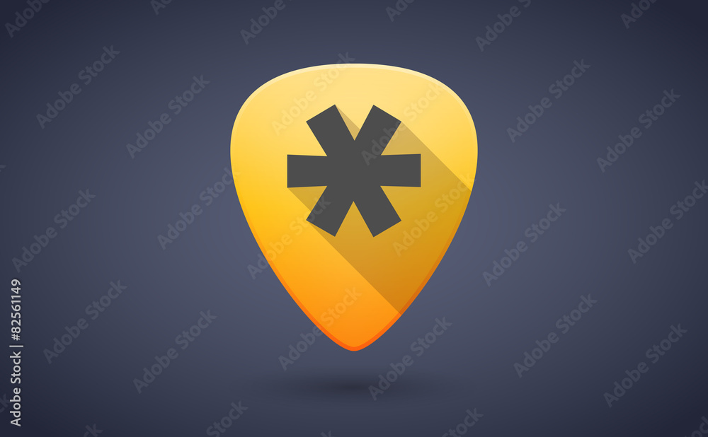 Yellow guitar pick icon with an asterisk Yellow guitar pick icon with an asterisk