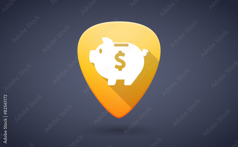 Yellow guitar pick icon with a piggy bank Yellow guitar pick icon with a piggy bank