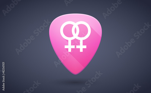 Pink guitar pick icon with a lesbian sign