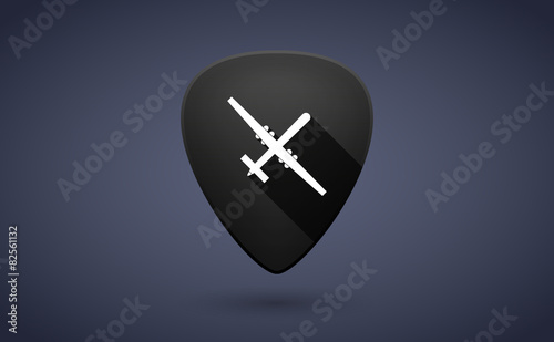 Black guitar pick icon with a war drone