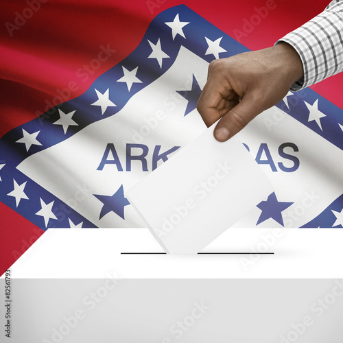 Ballot box with US state flag on background series - Arkansas