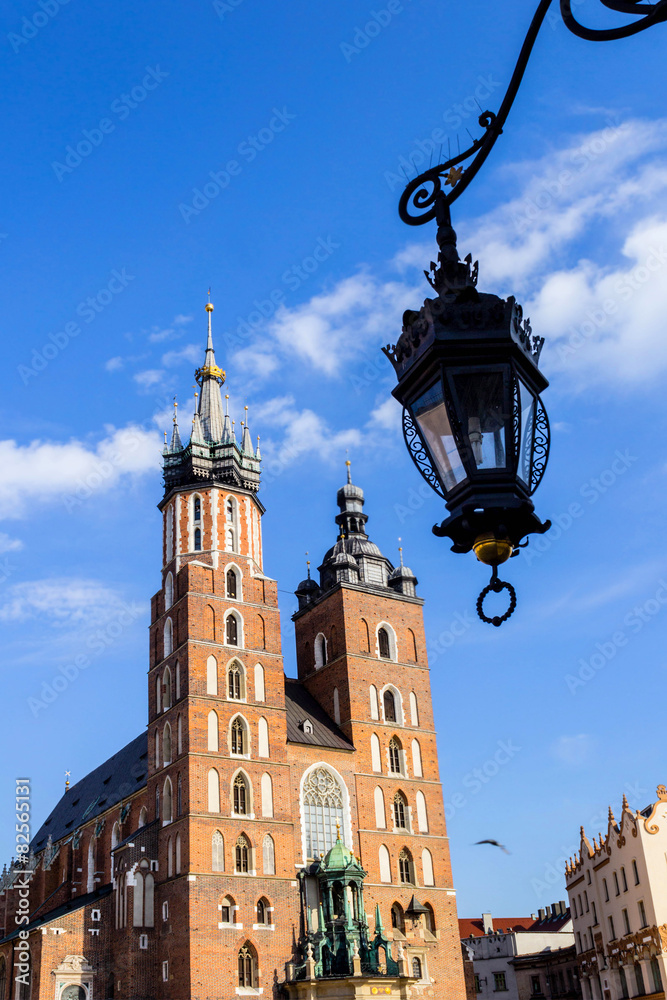 Mariacki Church, the Old town in Krakow, Poland, Europe.