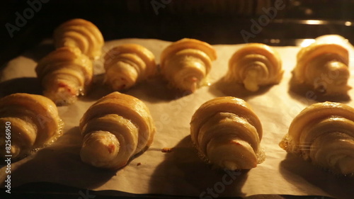 Time-lapse video of croissants baking in oven