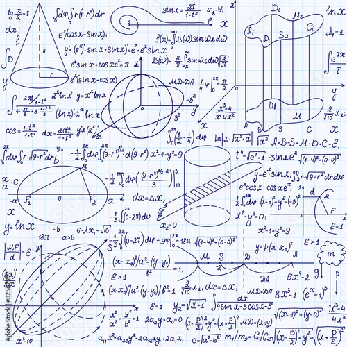 Math vector seamless with geometrical figures, plots, formulas