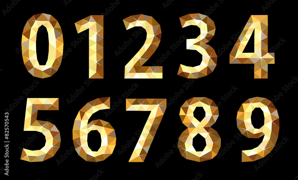 set polygonal low poly numbers gold glitter expensive set polygonal low poly numbers gold glitter expensive