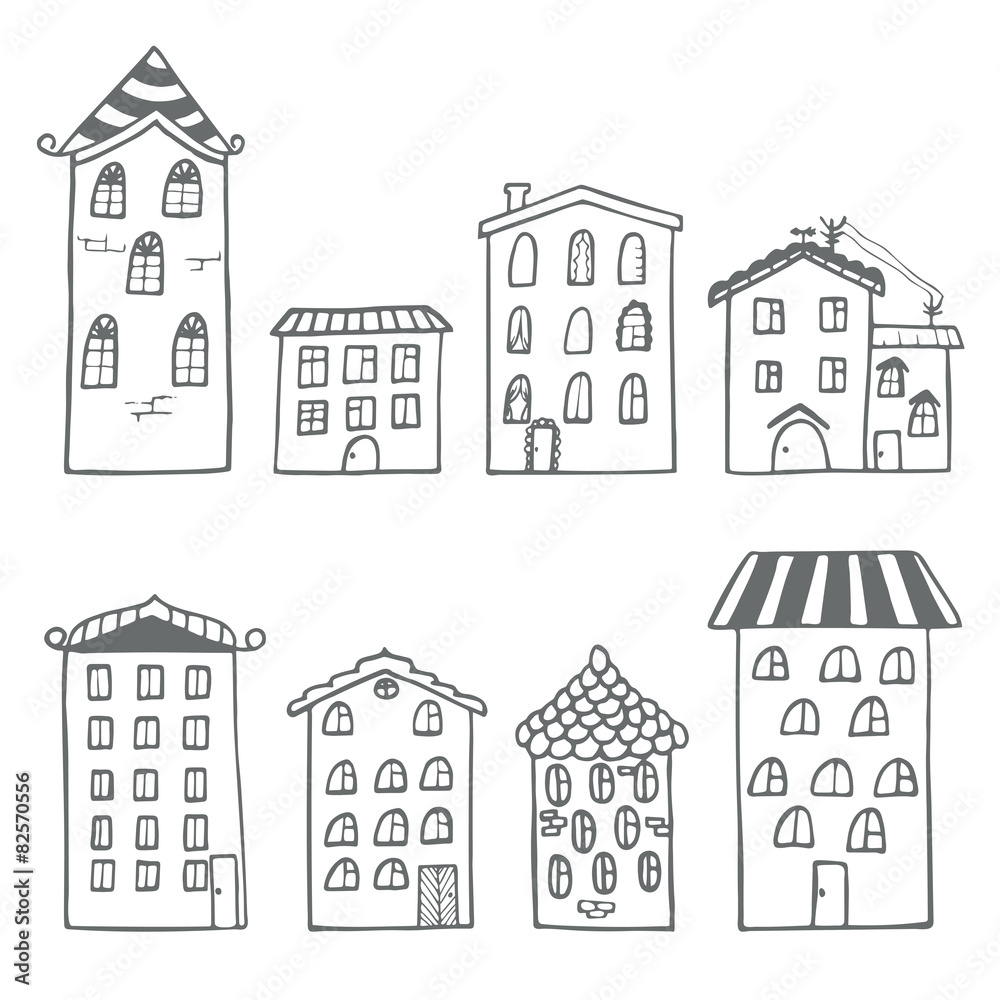Set of houses in doodle style