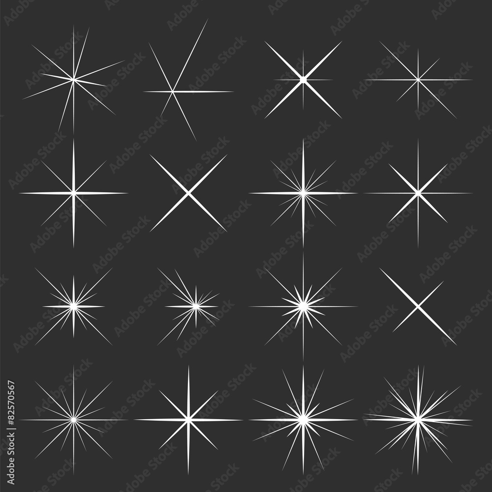 Set of sparkles star on black background Set of sparkles star on black background
