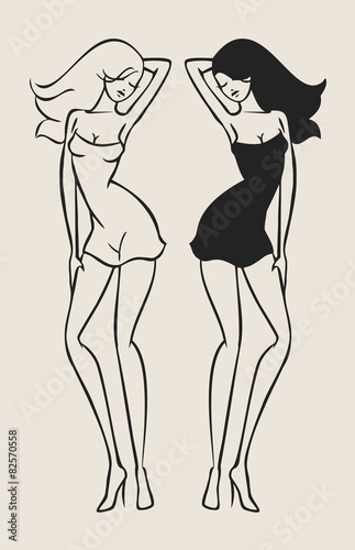 sexy girl monochrome reflection. Yin and yang. 5