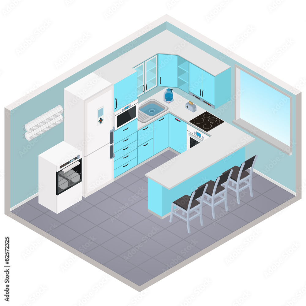 Vector isometric kitchen interior