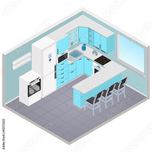 Vector isometric kitchen interior