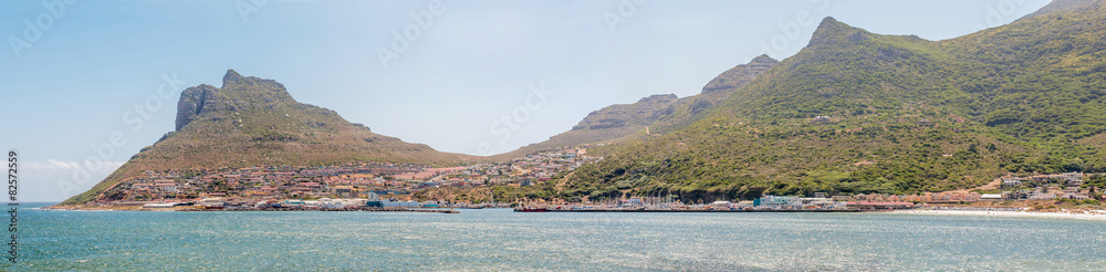 Panorama of Hout Bay seen from the bronze leopard  sculpture