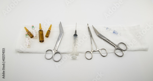 surgical instruments, syringe, medicines