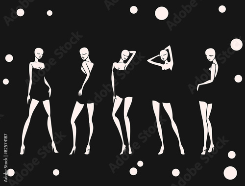 set sexy girl in dance circles background monochrome