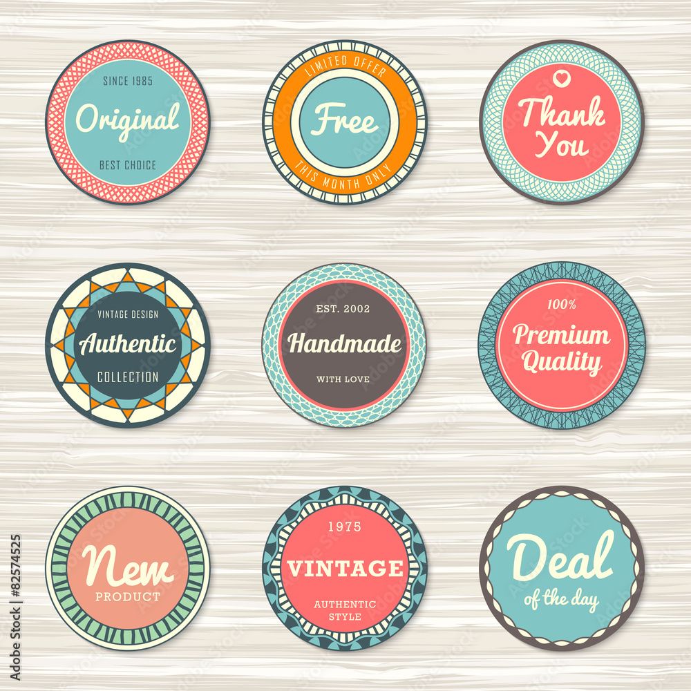 Vintage labels: original, deal of day, authentic, free, handmade