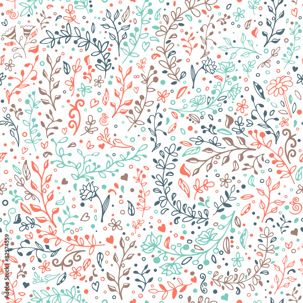 Vector seamless floral pattern. Hand draw, doodles. Vector seamless floral pattern. Hand draw, doodles.