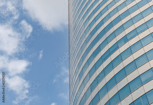 Modern office building agianst blue sky