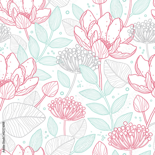 Vector modern line art florals seamless pattern background