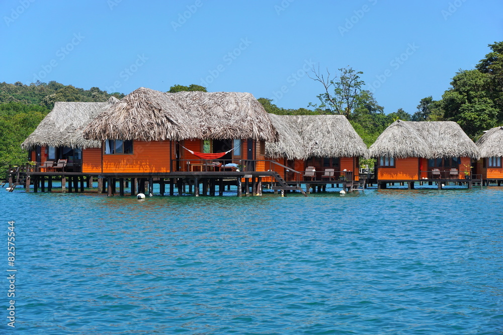 Overwater bungalows on Caribbean coast of Panama Overwater bungalows on Caribbean coast of Panama