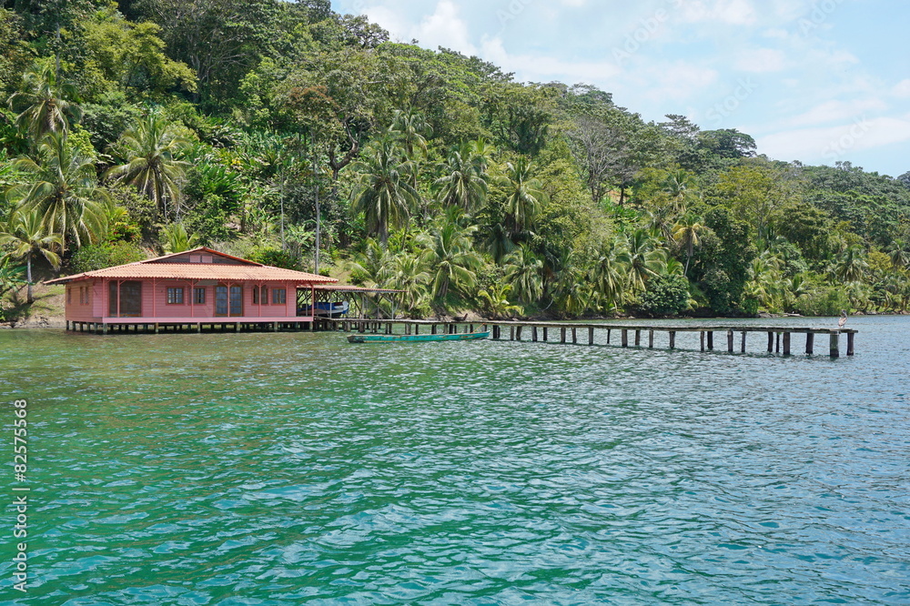 Tropical house with dock Caribbean coast of Panama