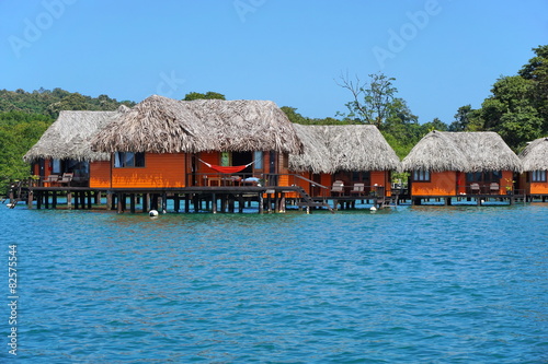 Overwater bungalows on Caribbean coast of Panama